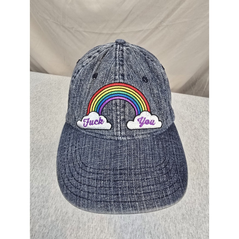 'F#ck You' Rainbow Denim Style Hat -‎ Strapback Adjustable Funny Fun OSFM LOL
